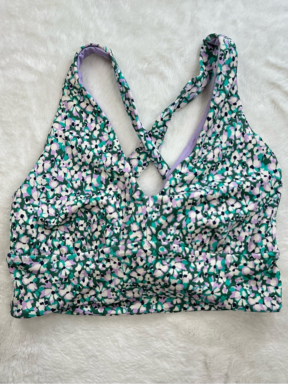 Athleta Plunge Bikini Top D-DD Cup Small Flora Gables Green Floral Crossback
